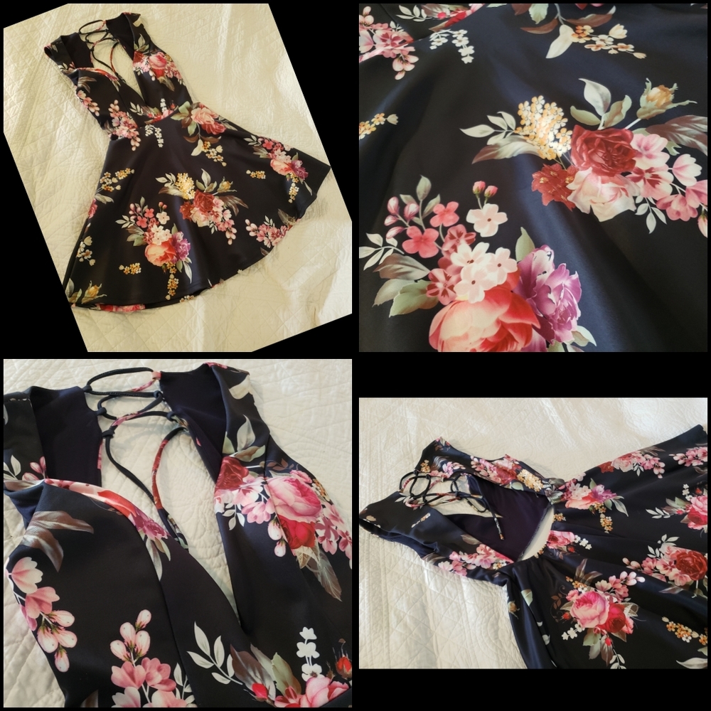 Flower dress, open back.